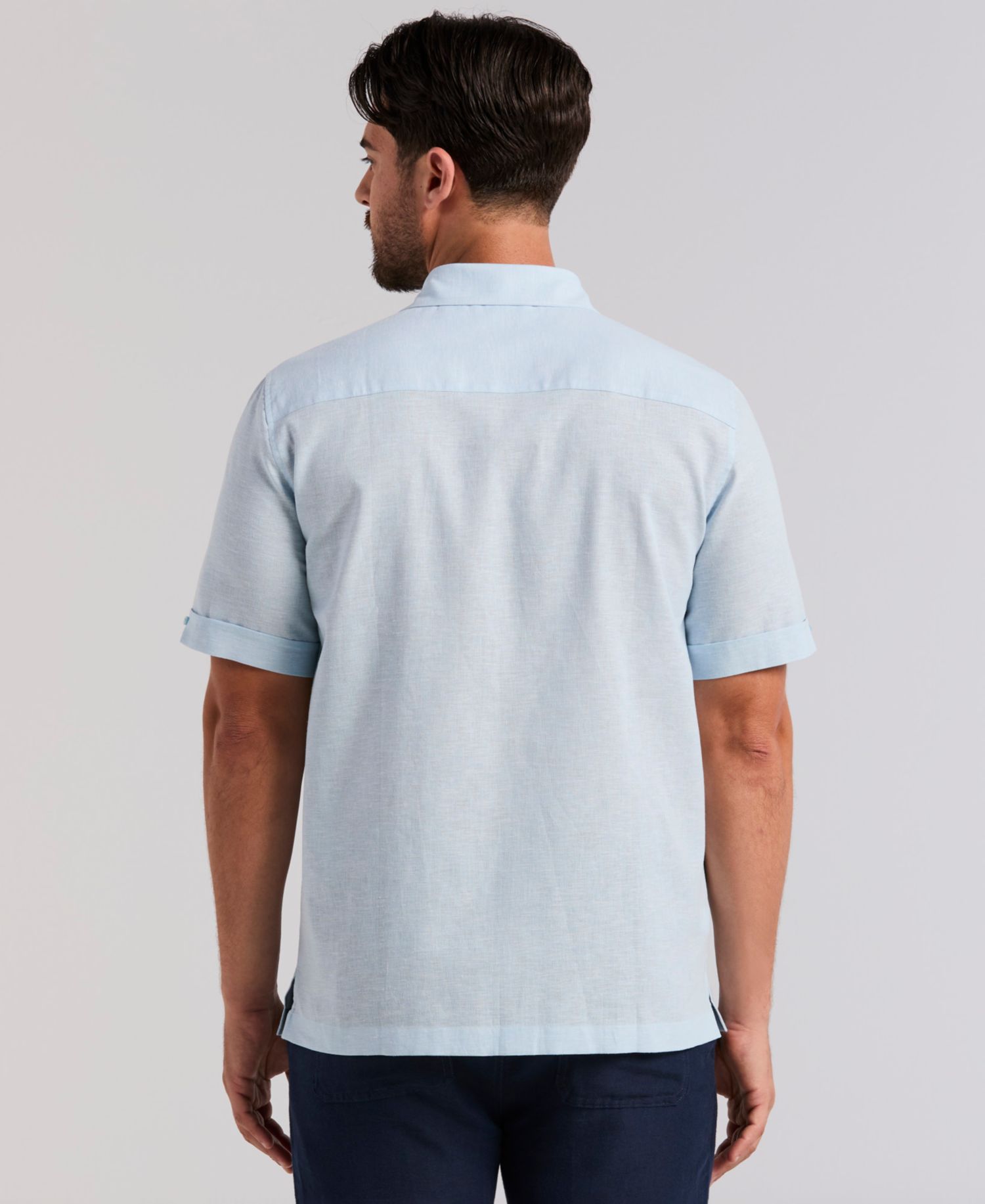 Men's Dobby Panels Linen-Blend Shirt