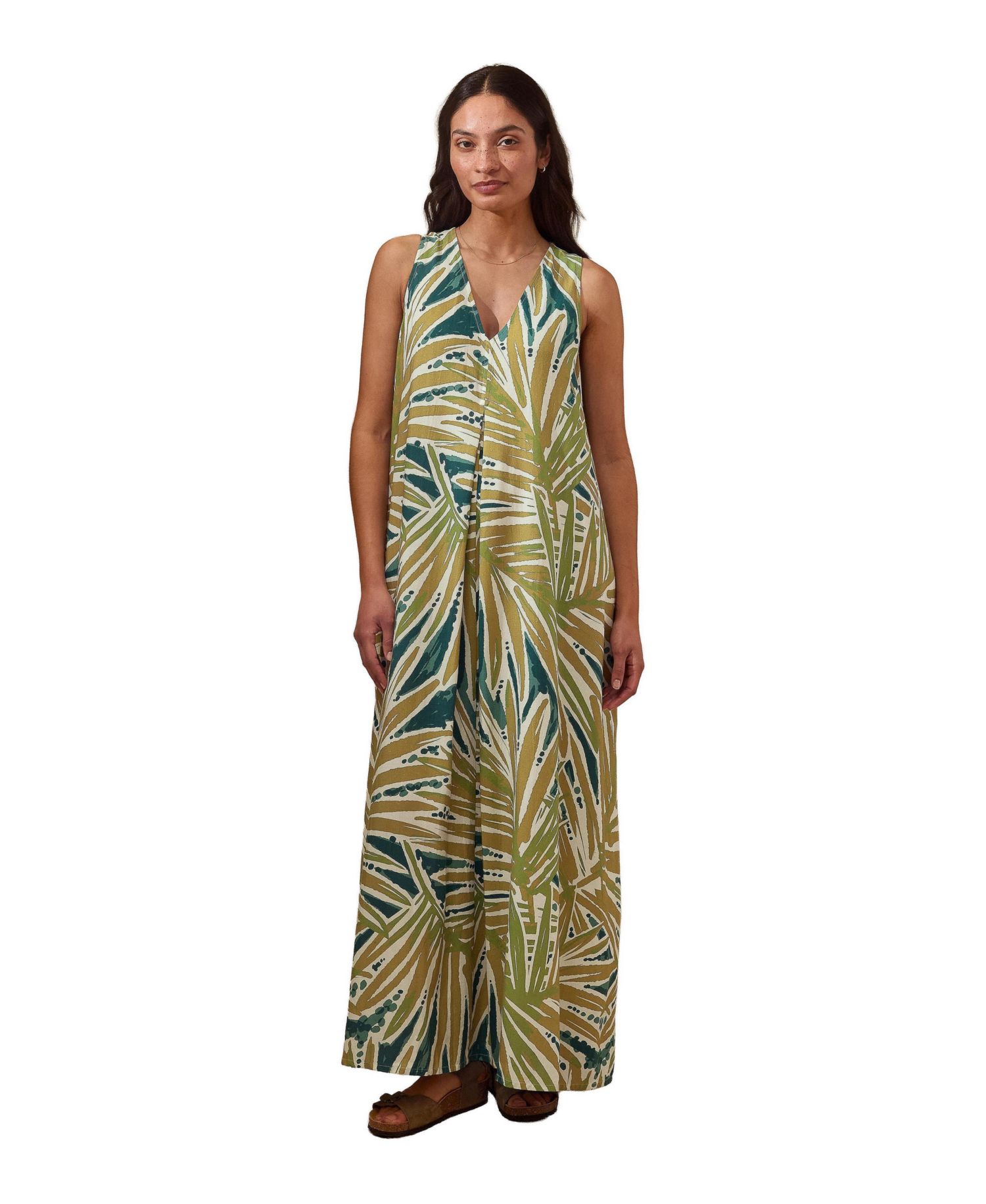 Women's Sleeveless V-Neck Linen Maxi Dress