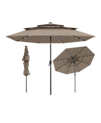 10 feet Solar LED 3-Tier Vented Patio Umbrella with 32 Lights and Tilt Adjustment