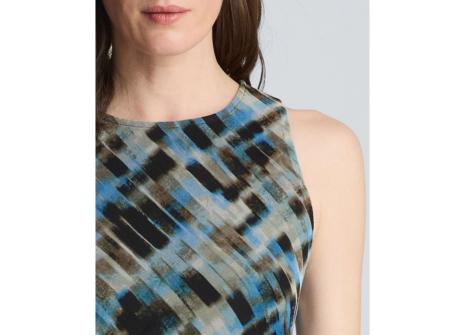 Women's Twist Front Mesh Printed Midi Dress