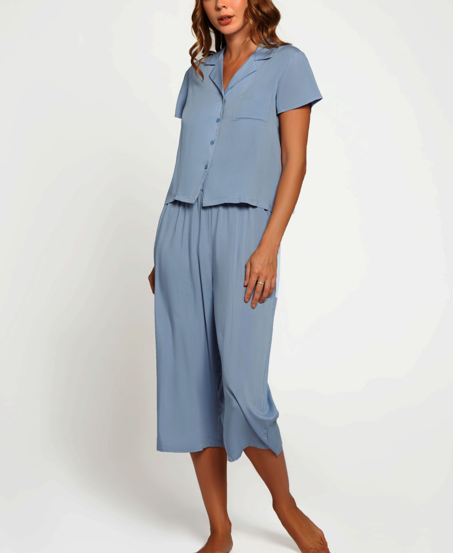 Women's Soft Rayon Top and Wide-Leg Capri Pants Pajama Set