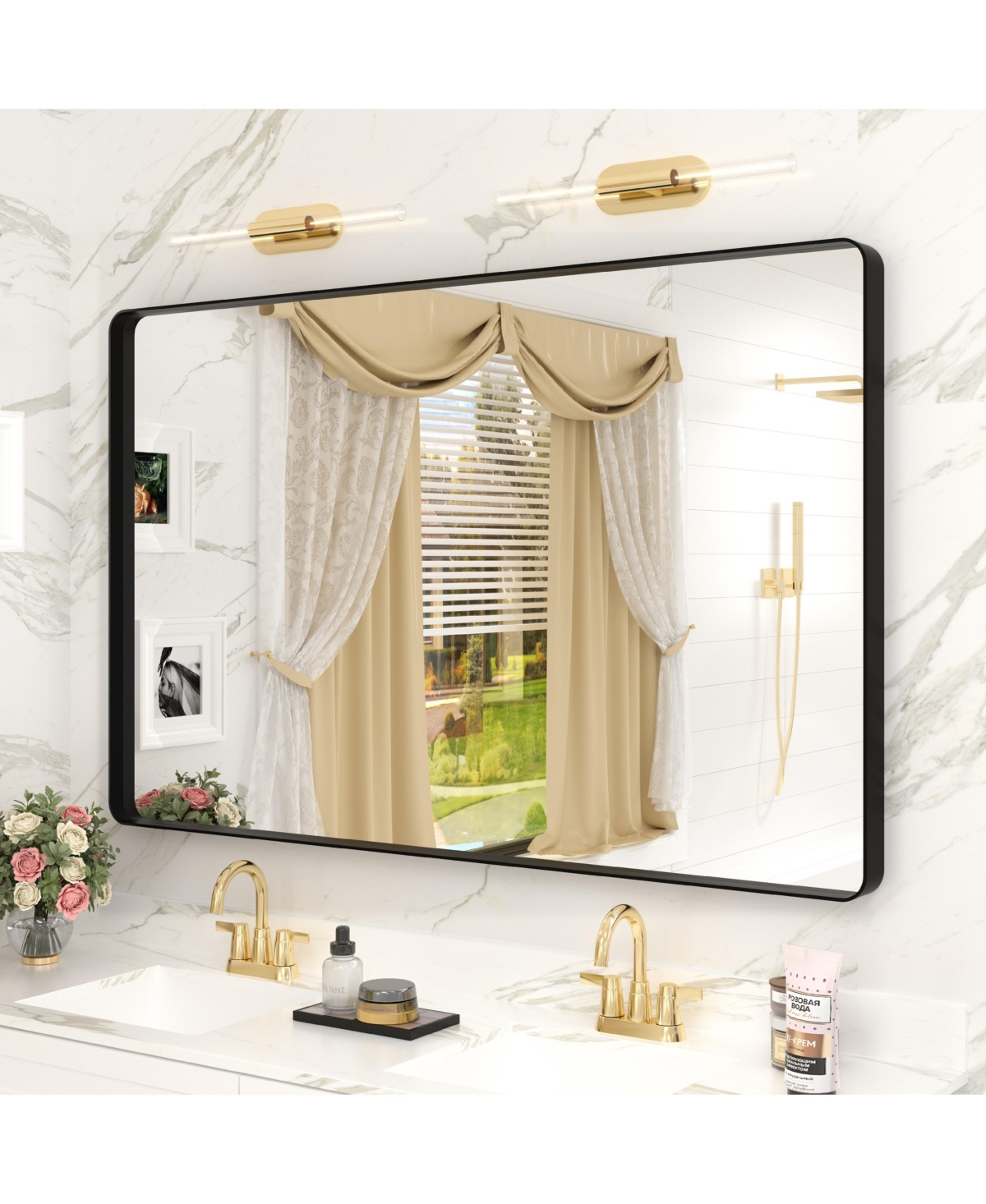 Apmir 48" x 30" High-Strength Tempered Glass and Aluminum Alloy Framed Wall Decor Bathroom Vanity Mirror