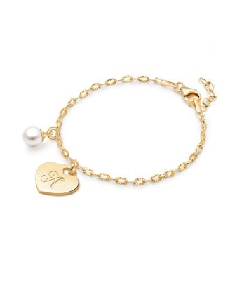 14K Gold Classic Charm Bracelet and Engraved Initial Bracelet