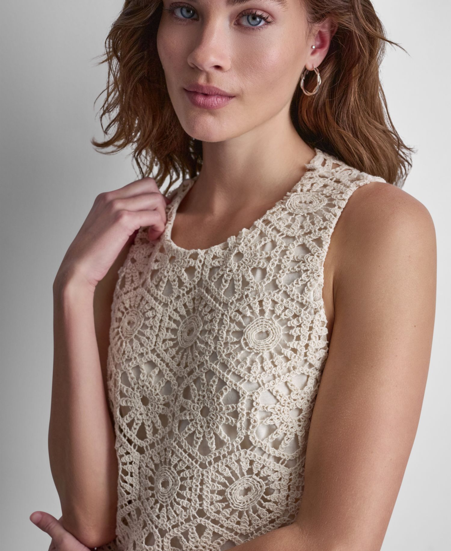 Petite Crochet Crewneck Knit Tank Top