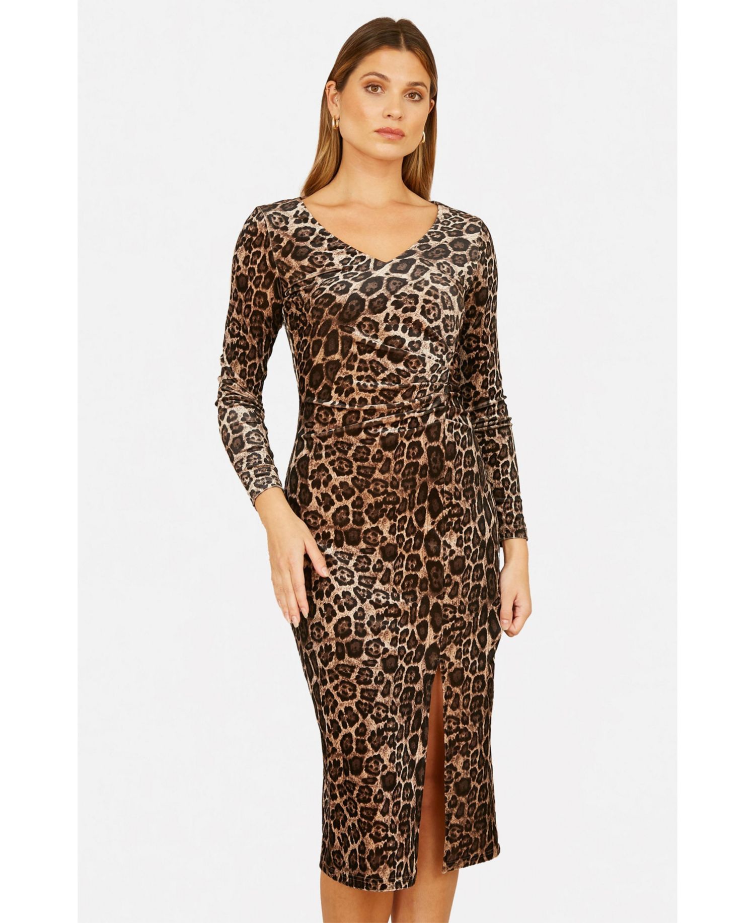 Women's Velvet Long Sleeve Fitted Midi Dress