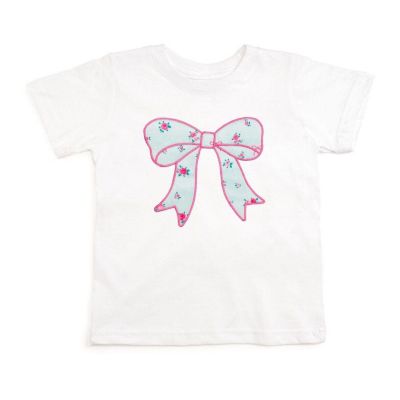 Toddler Girls Floral Bow Patch Short Sleeve T-Shirt