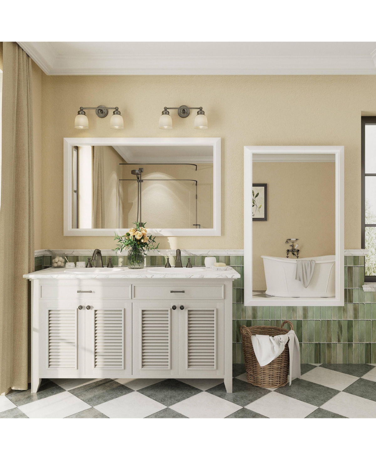 Apmir 48" x 30" Inch Thick Metal Framed Wall Mirrors for Bedroom