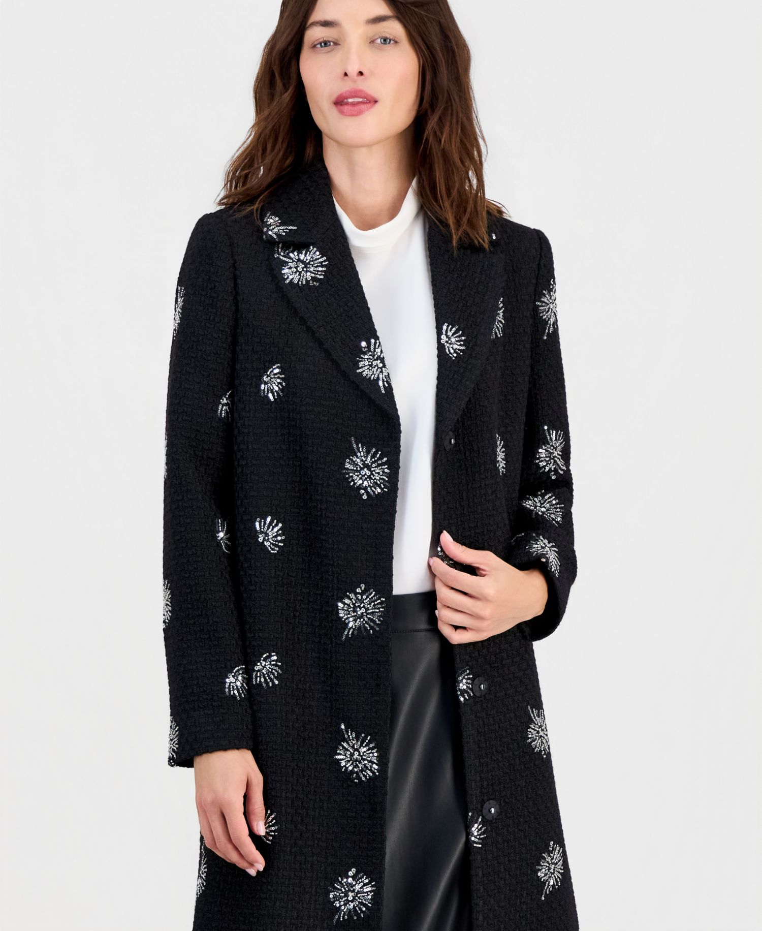 Women's Single-Breasted Sparkle Boucl&eacute; Maxi Coat