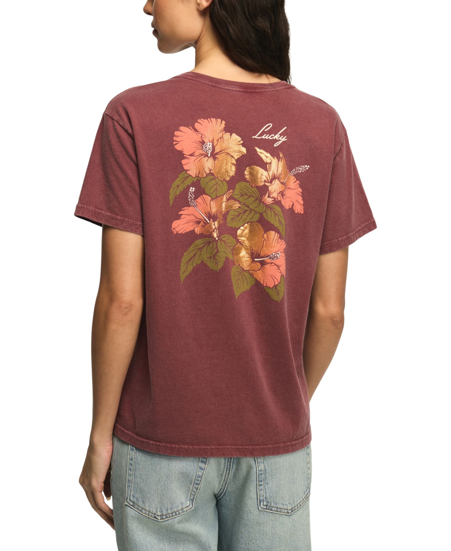 Women's Hibiscus Print Crewneck Boyfriend T-Shirt