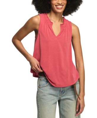 Women's Sandwash Smocked Trim V-Neck Tank Top