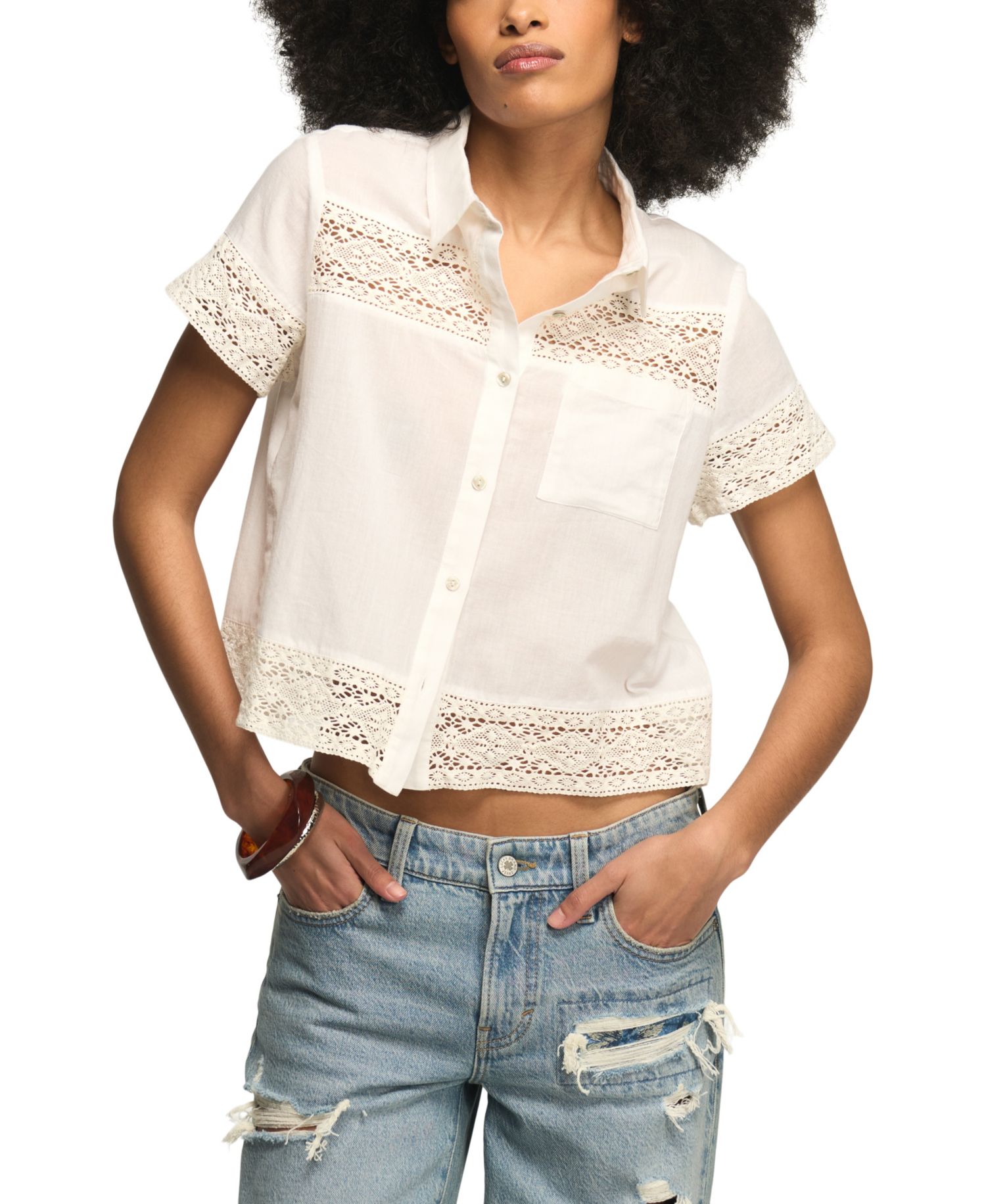 Women's Cutwork Collared Camp Shirt