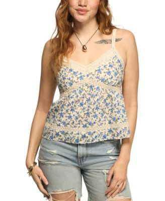 Women's Sleeveless Printed Lace Trimmed Tank Top
