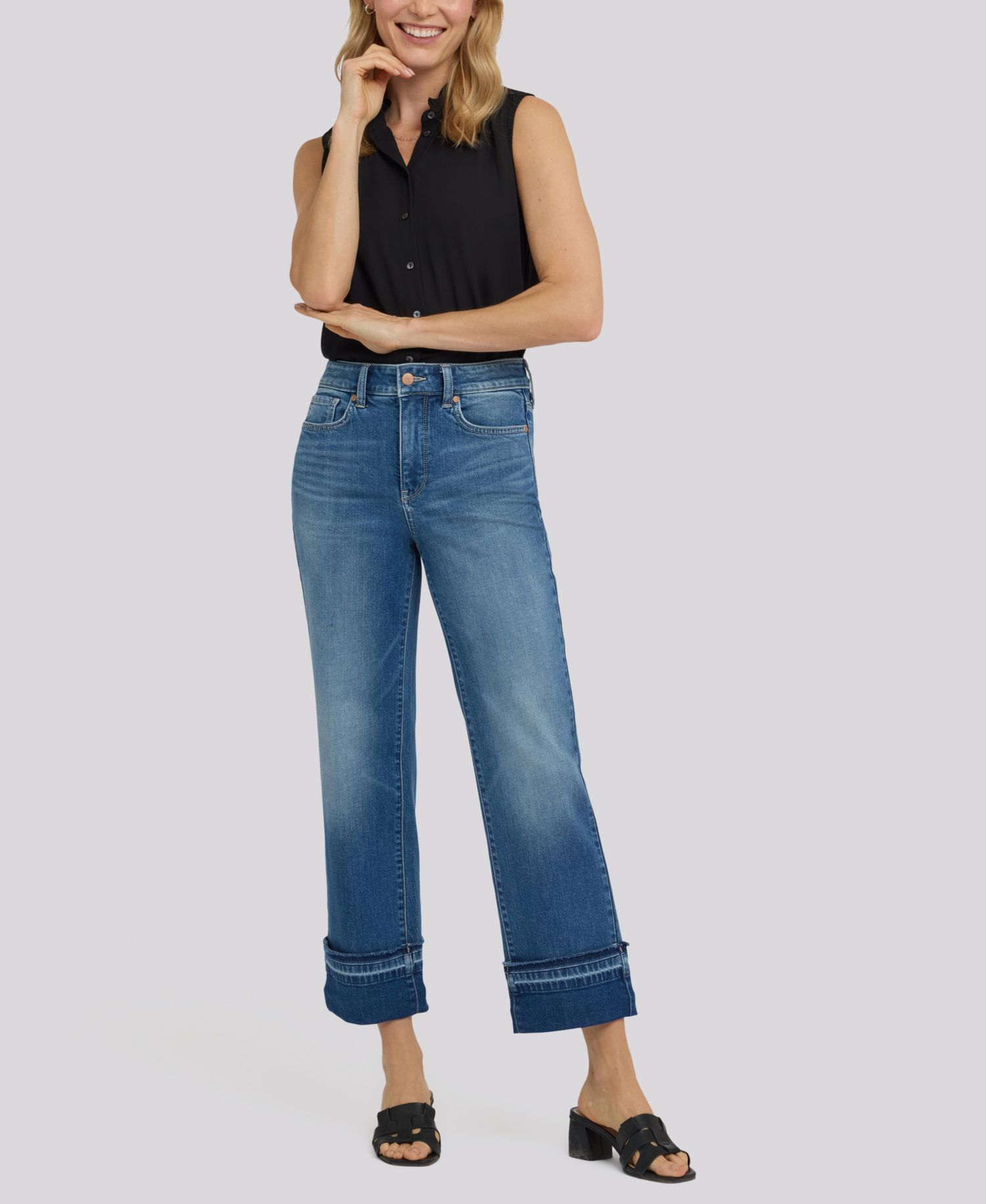 Petite Bailey Relaxed Straight Jeans with Hem Detail and Lift Tuck Technology