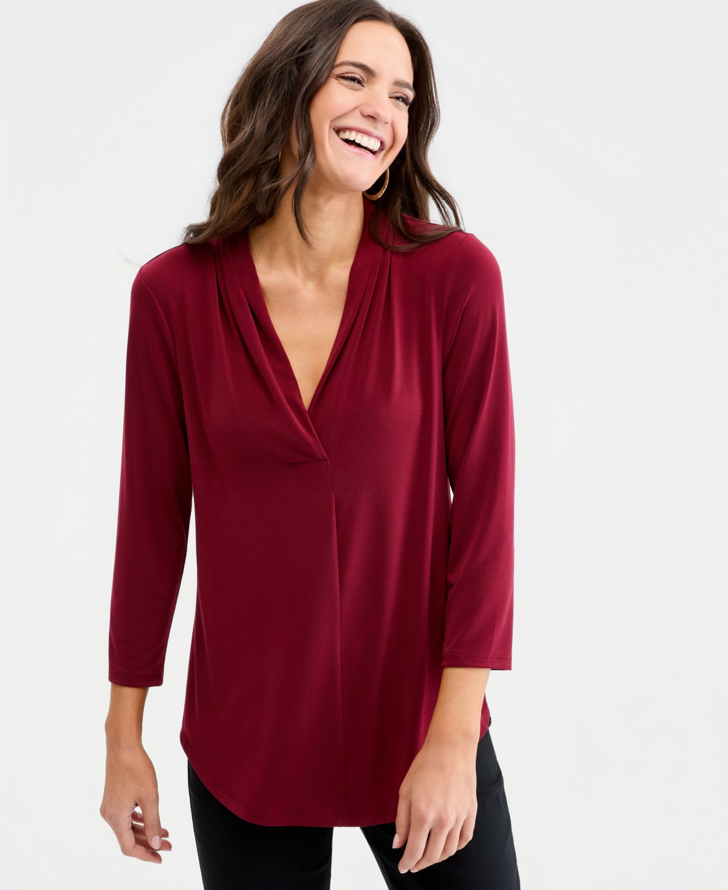 Plus Size Solid V-Neck 3/4-Sleeve Top