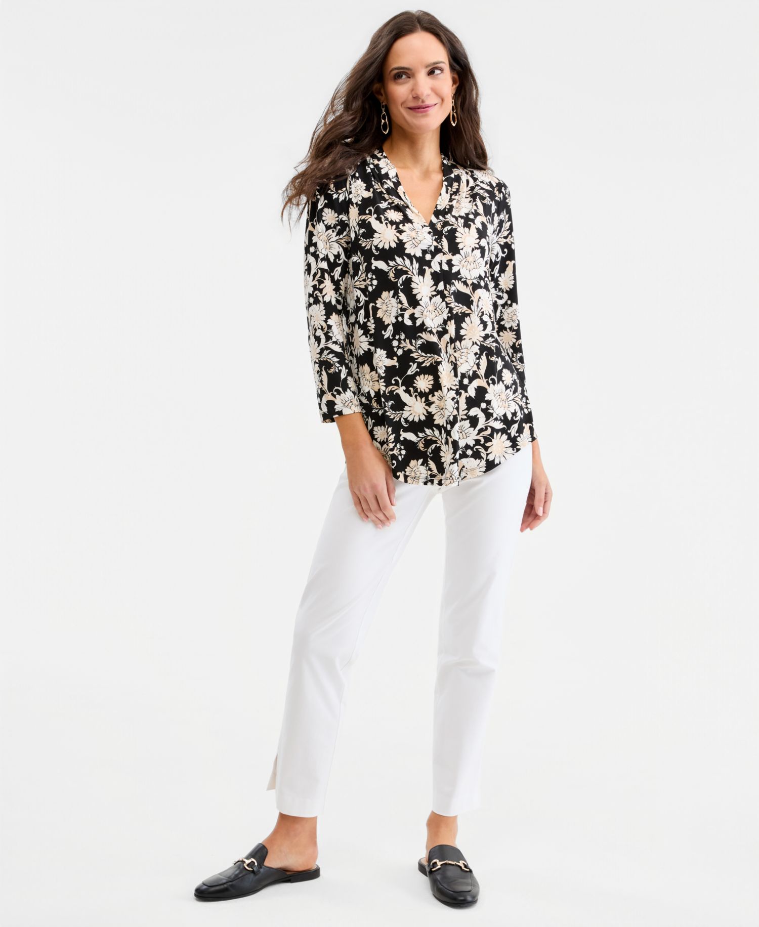 Women's Printed 3/4 Sleeve V-Neck Knit Top