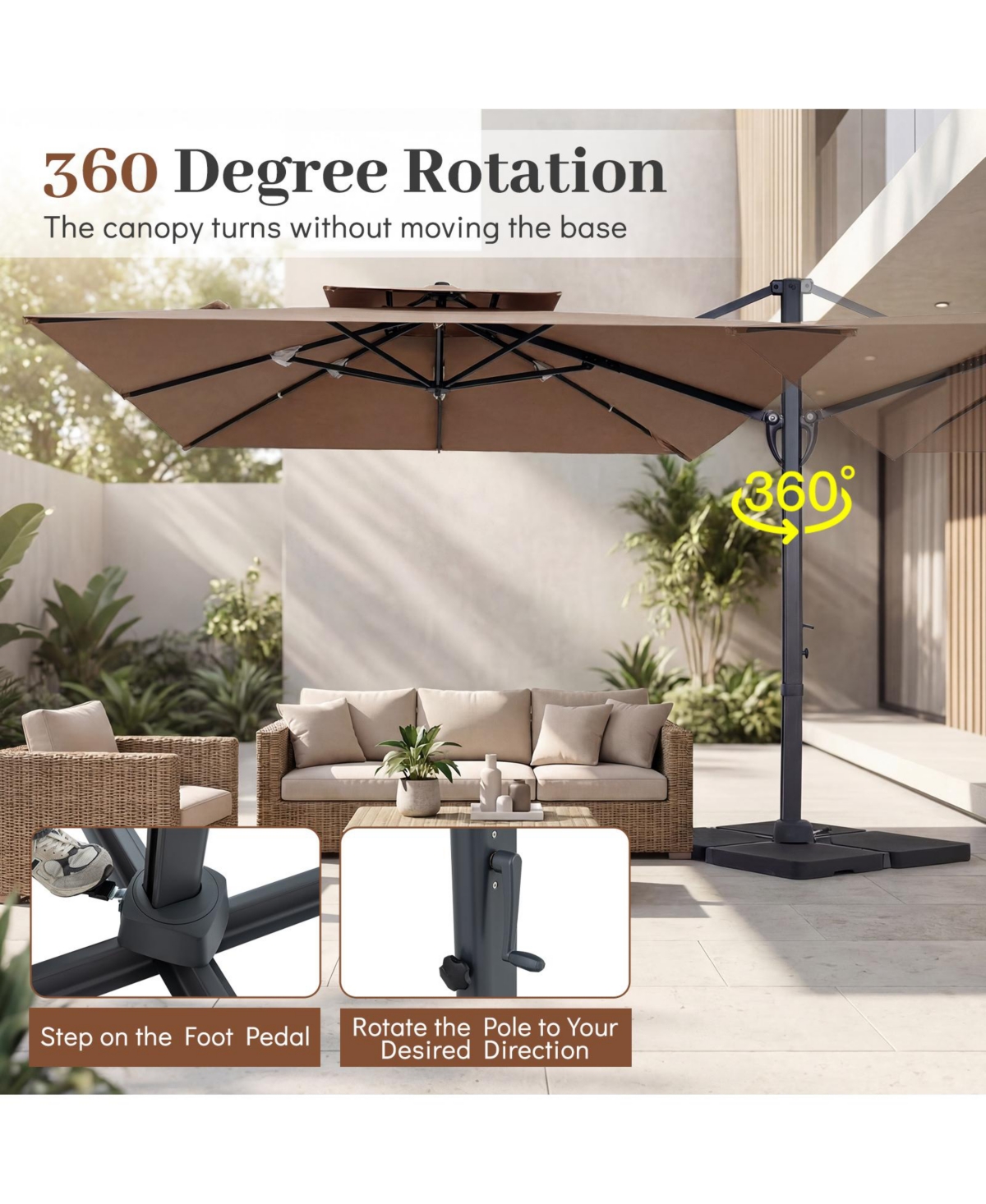 Gymax 10Feet Patio Cantilever Umbrella with 360-Degree Rotation 8 Sturdy Ribs Air Vent for Pool