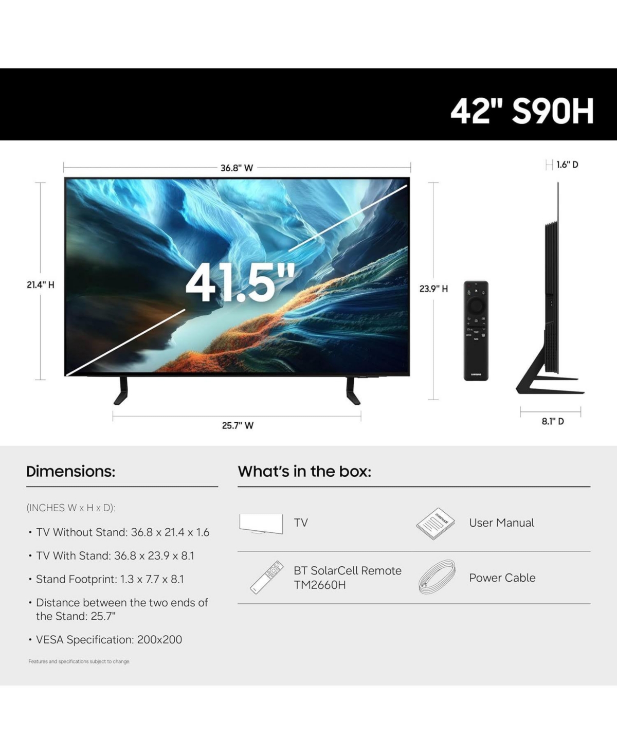 Samsung QN42S90HAEXZA 42" S90H Series Oled 4K Uhd Smart Vision Ai Tv (2026)