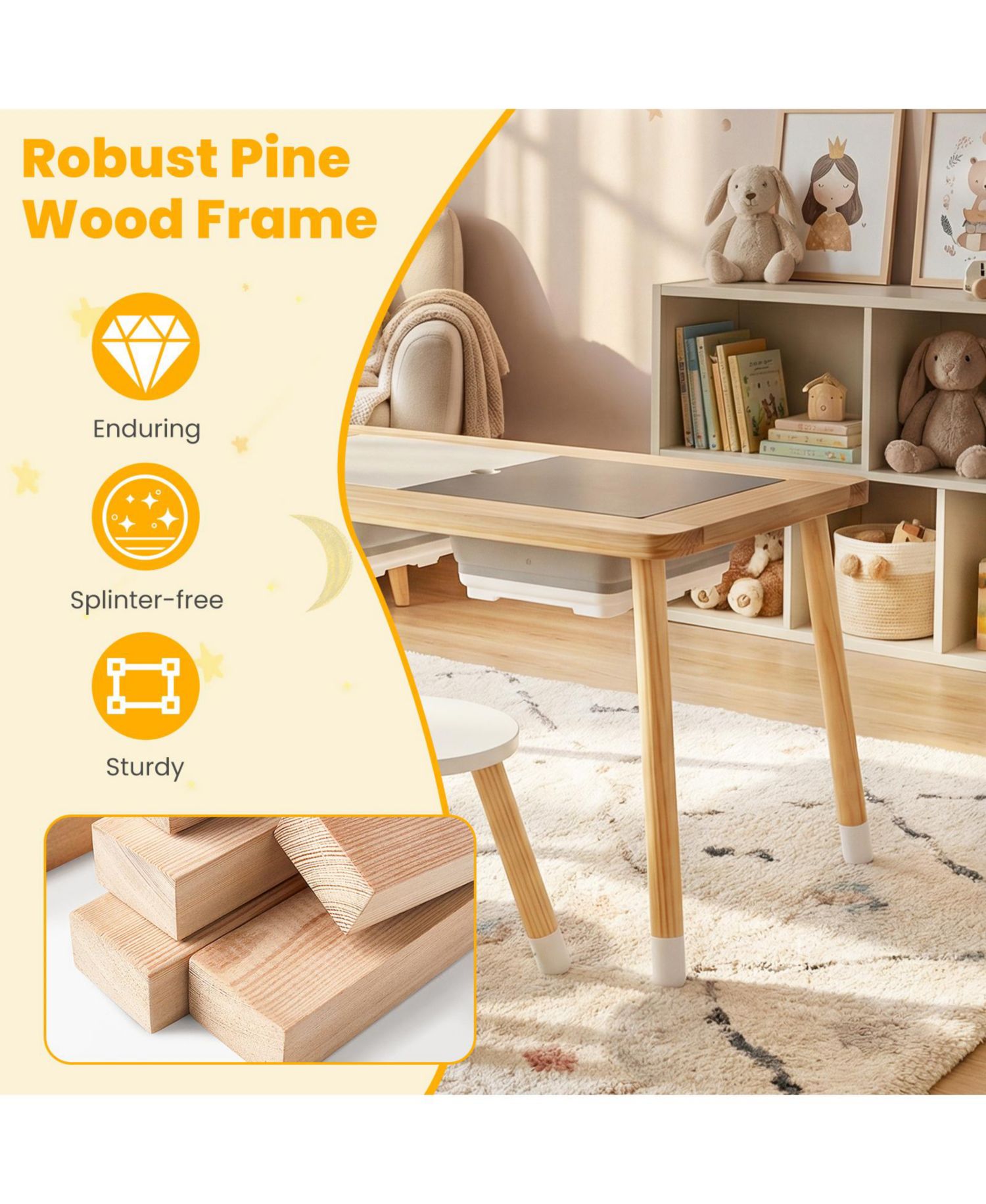 Wooden Kids Activity Table with Double-Sided Boards and Stools