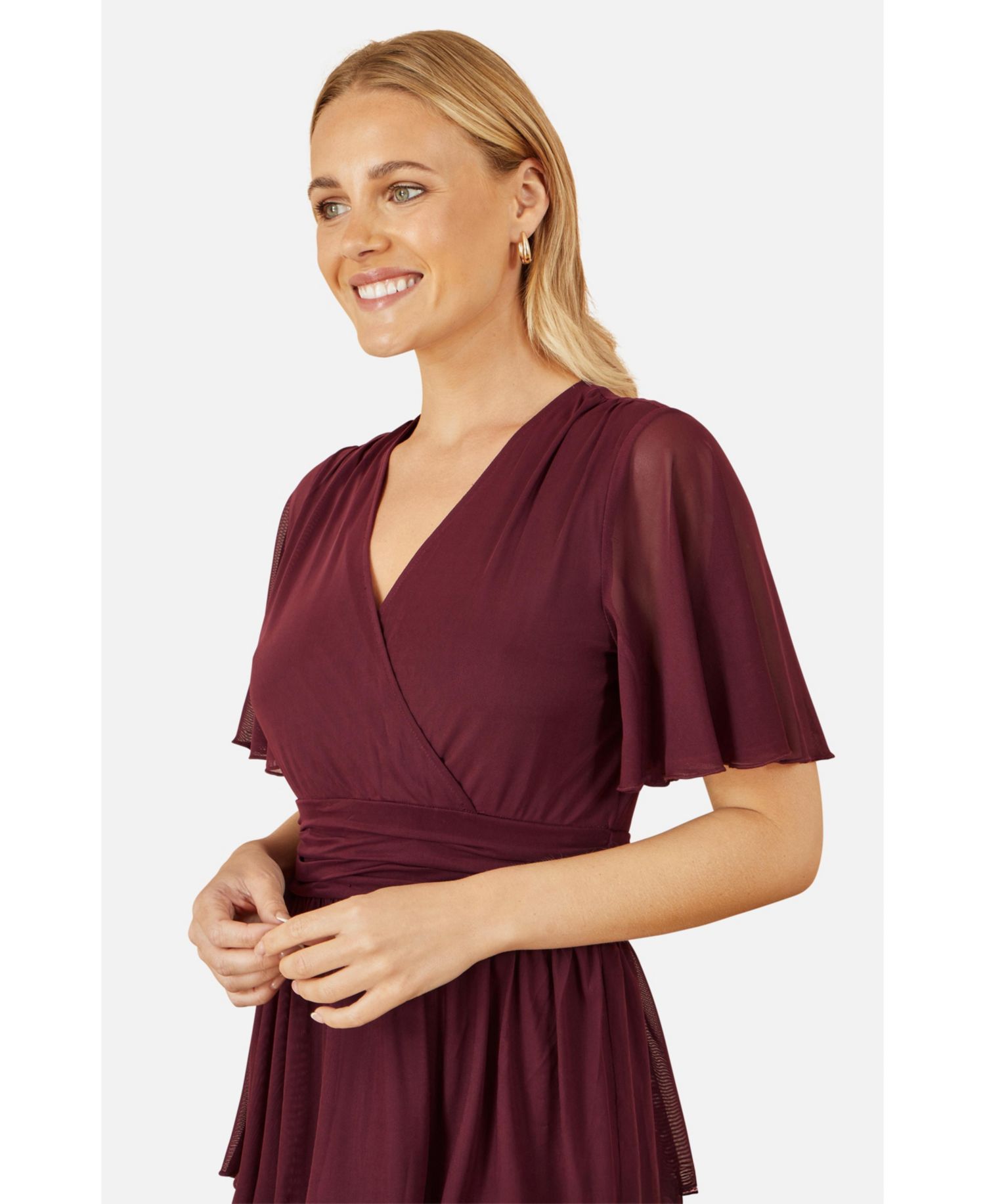 Women's Mesh V-Neck Tiered Maxi Dress