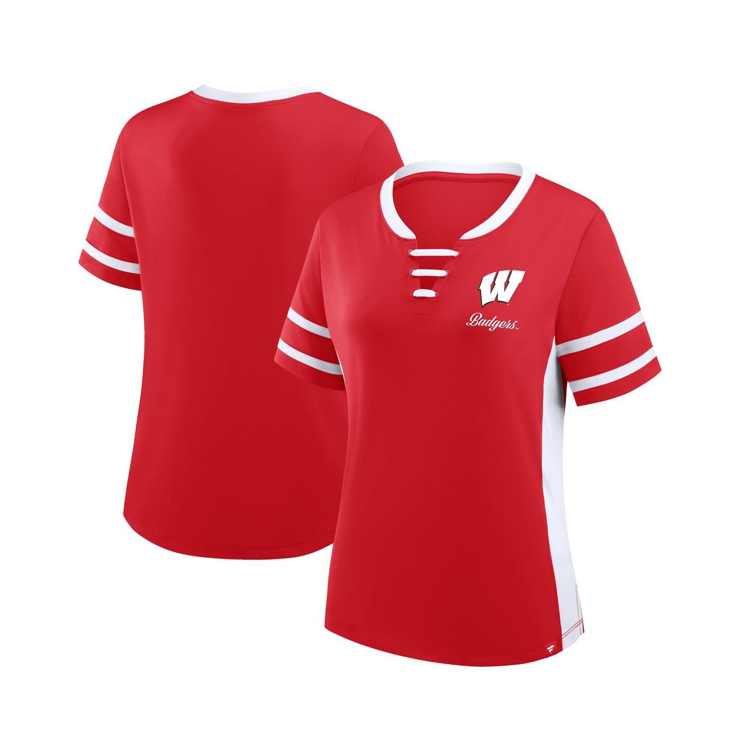 Женская футболка Fanatics Red/White Wisconsin Badgers Be Fearless Athena Lace-Up — фото 1