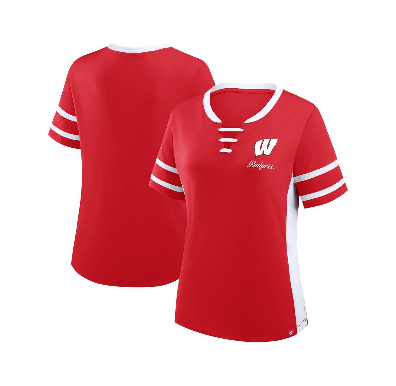 Women's Red/White Wisconsin Badgers Be Fearless Athena Lace-Up T-Shirt