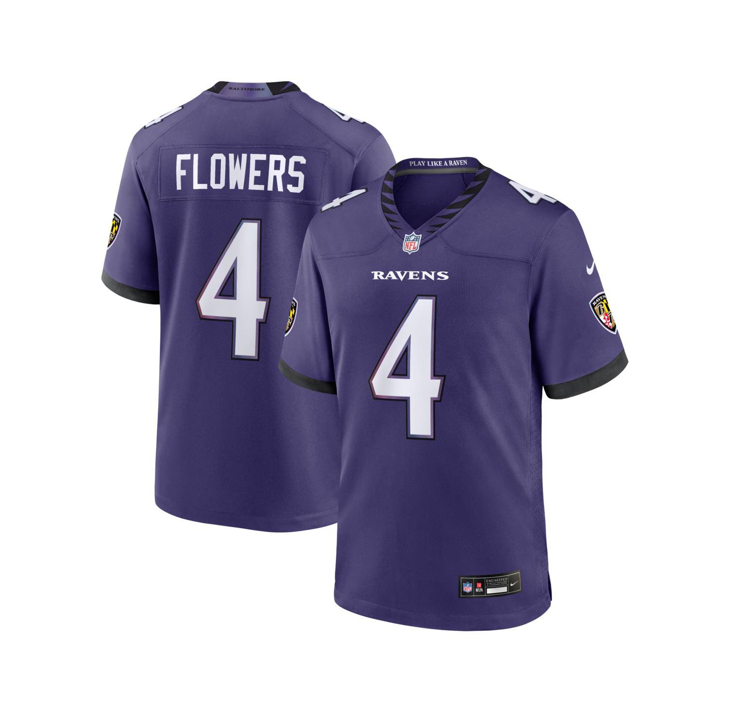 Men's Zay Flowers Purple Baltimore Ravens Team Game Jersey