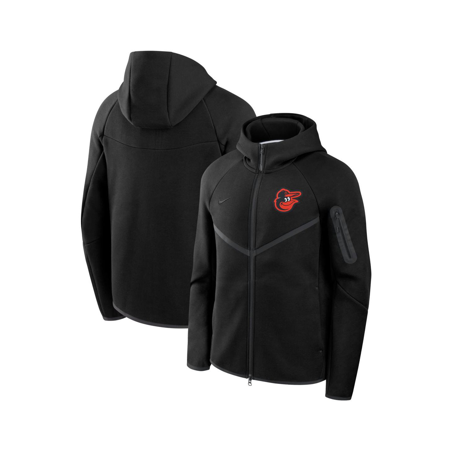 Men's Black Baltimore Orioles Tech Fleece Raglan Full-Zip Windrunner Hoodie