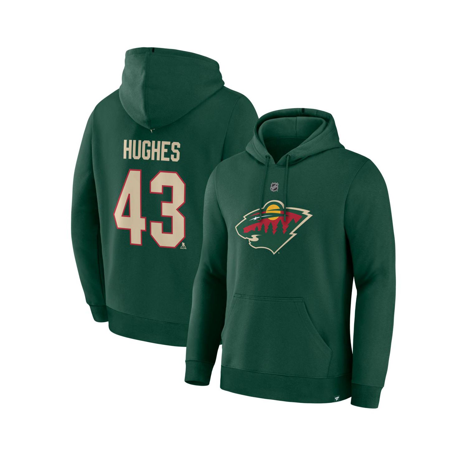 Men's Quinn Hughes Green Minnesota Wild Authentic Stack Name & Number Hoodie