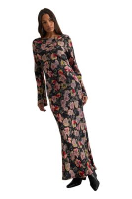 Women's Floral Bias Cut Scoop Back Midaxi Dress