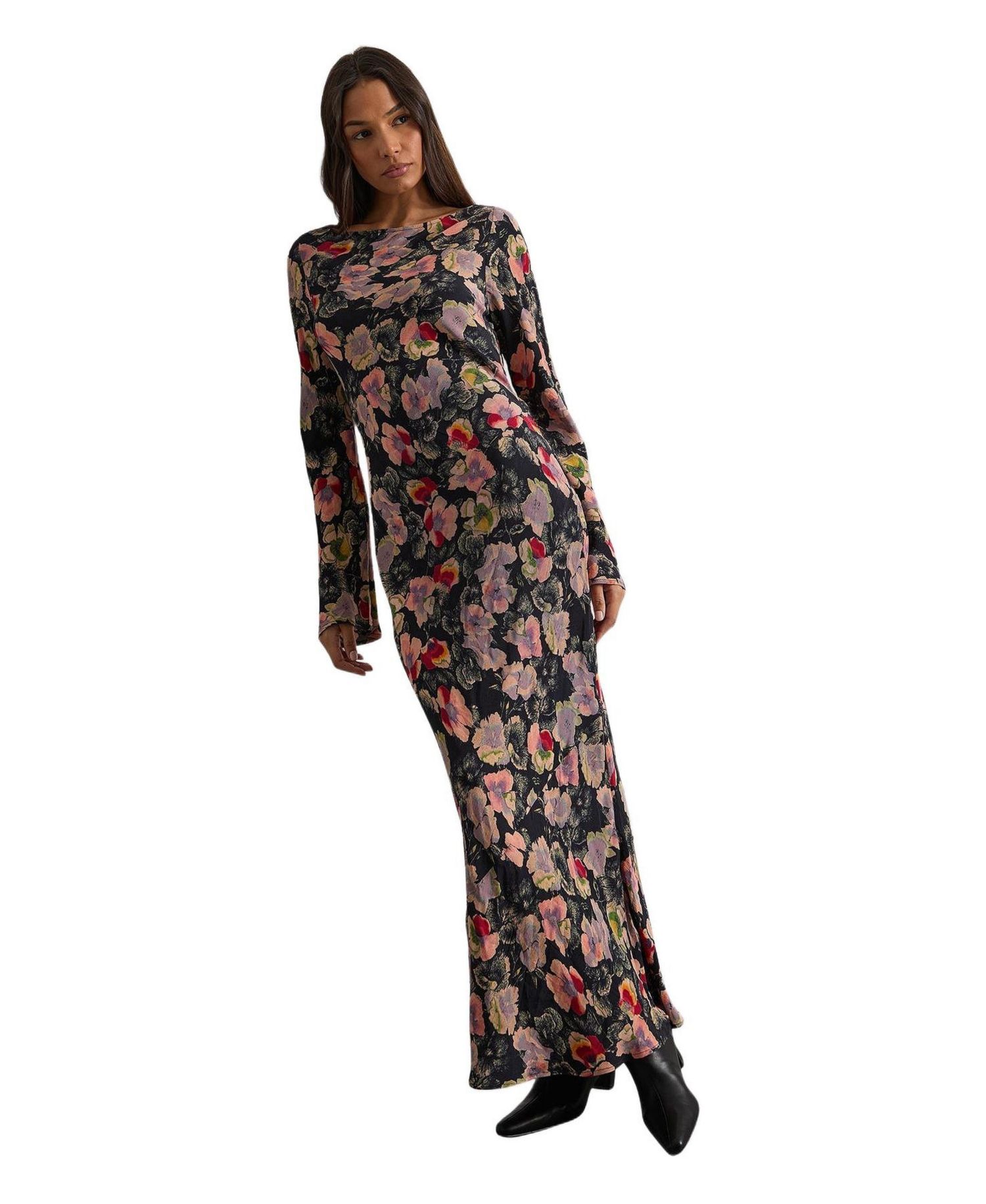Women's Floral Bias Cut Scoop Back Midaxi Dress