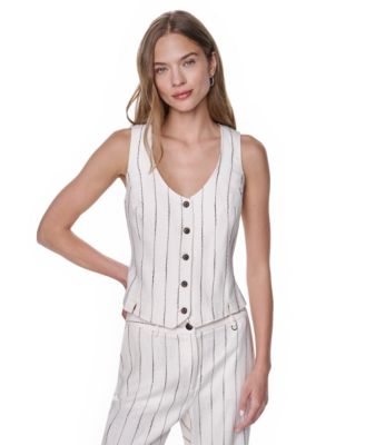 Women's Heavy Topstitch Striped V-Neck Vest