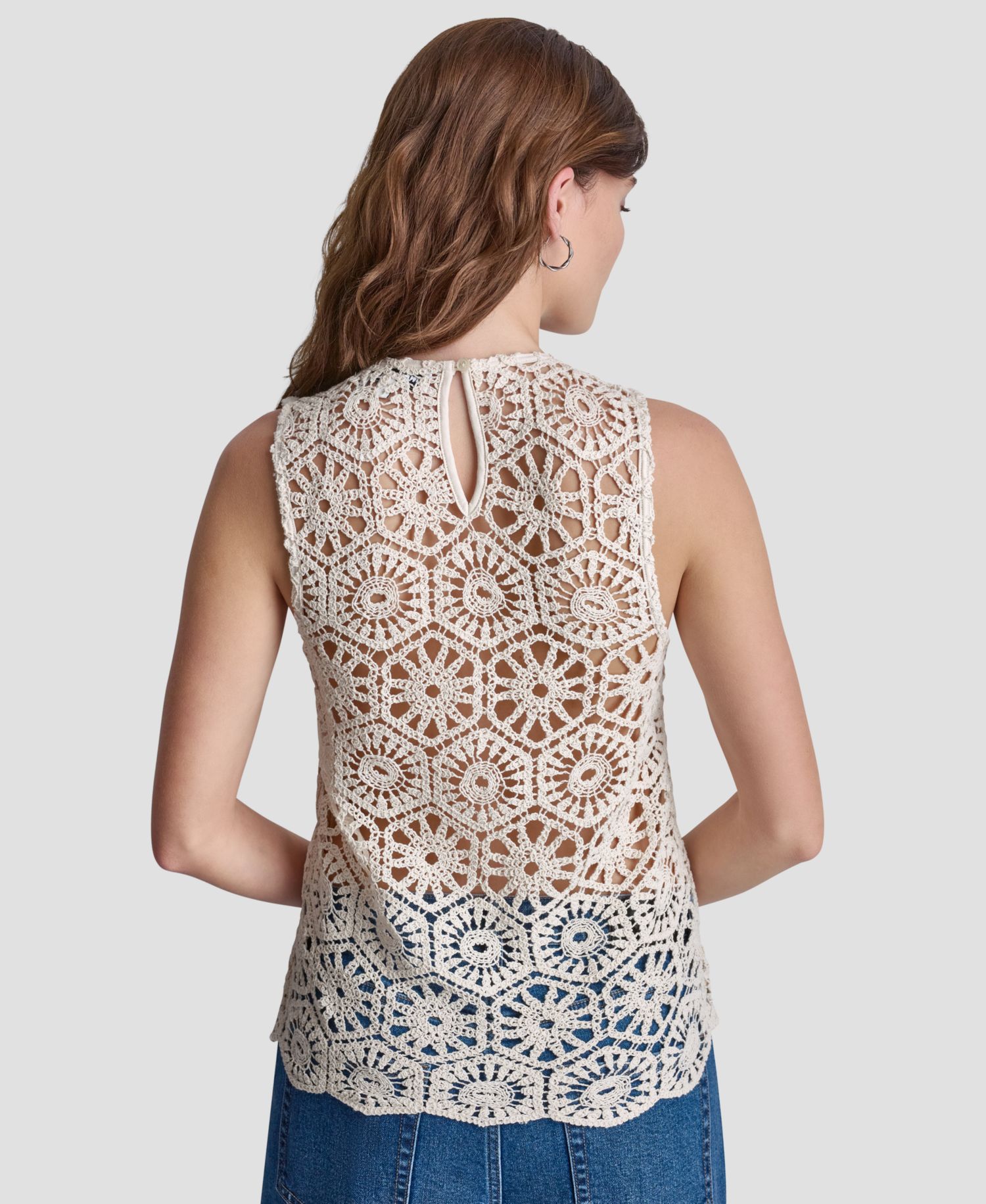 Petite Crochet Crewneck Knit Tank Top