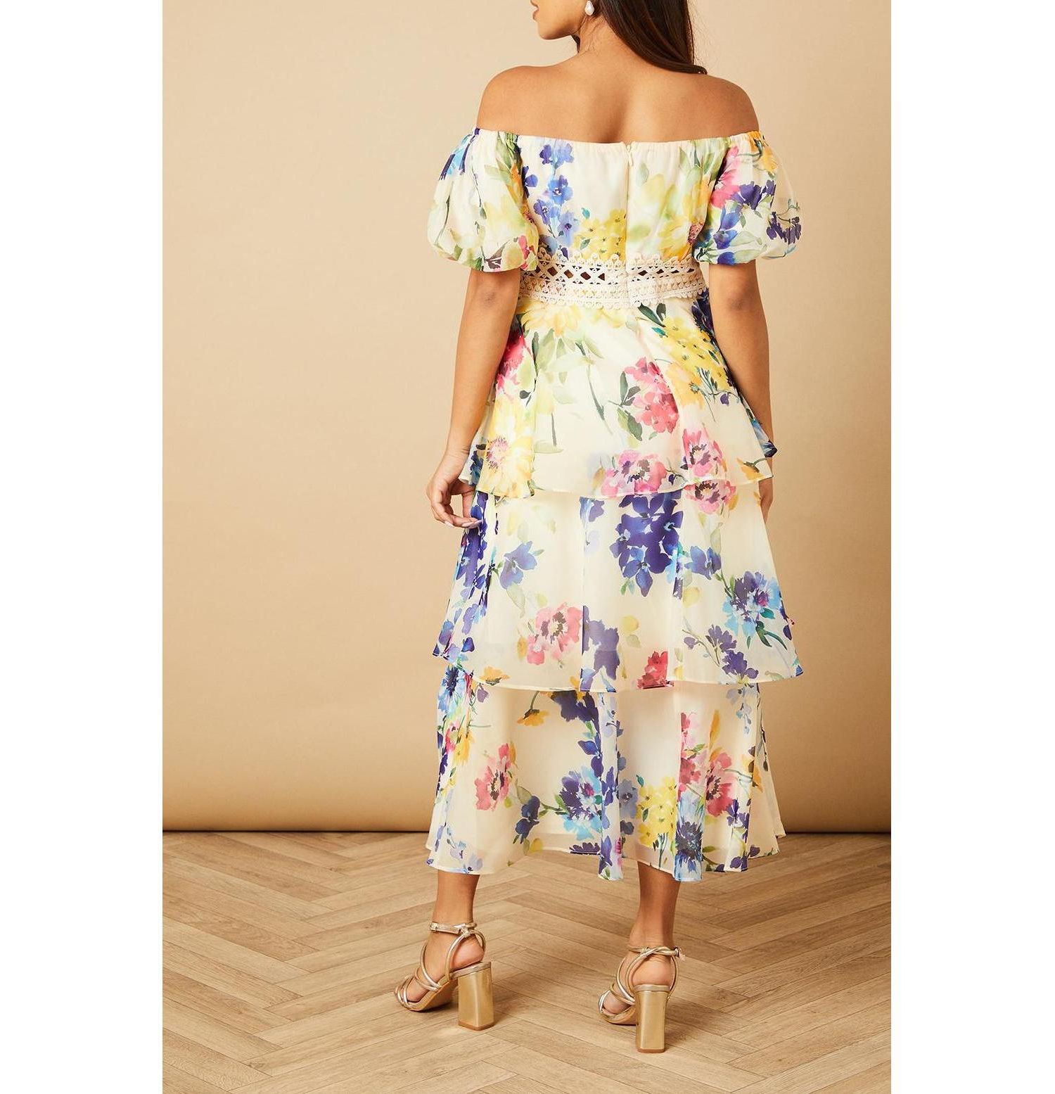 Women's Floral Bardot Midi Dress