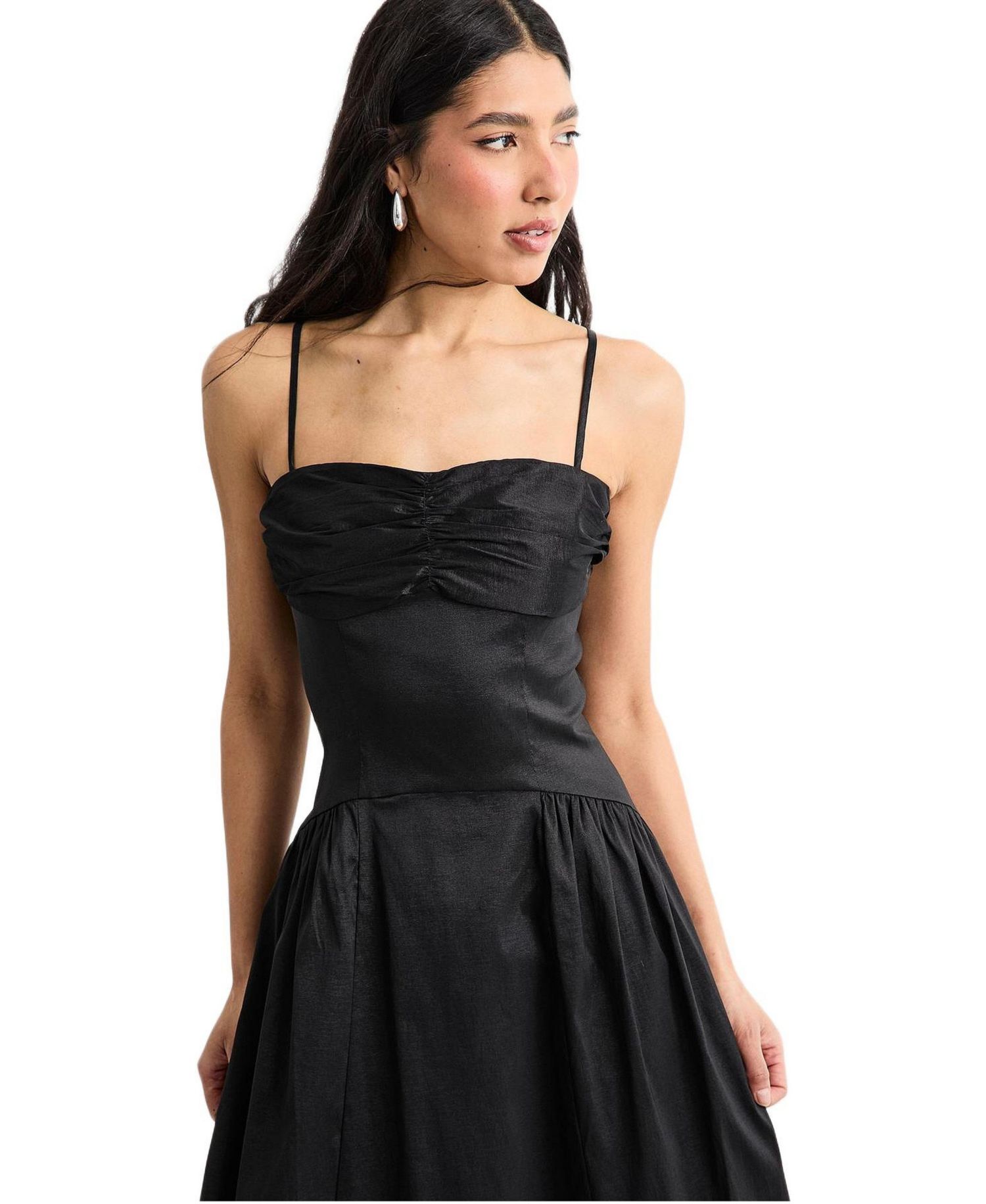 Women's Dropped Waist Ruched Bust Midi Dress