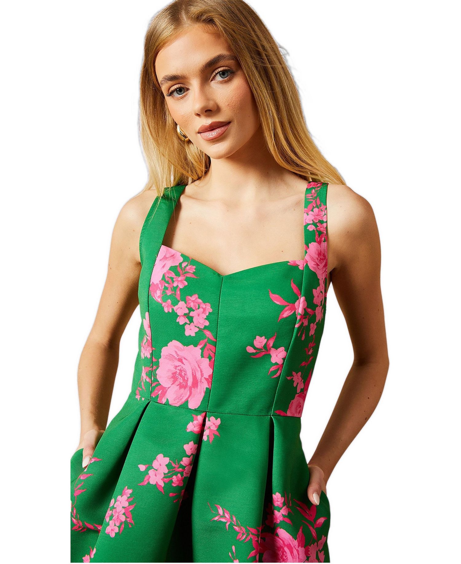 Women's Occasion Floral Strappy Twill Midi Dress