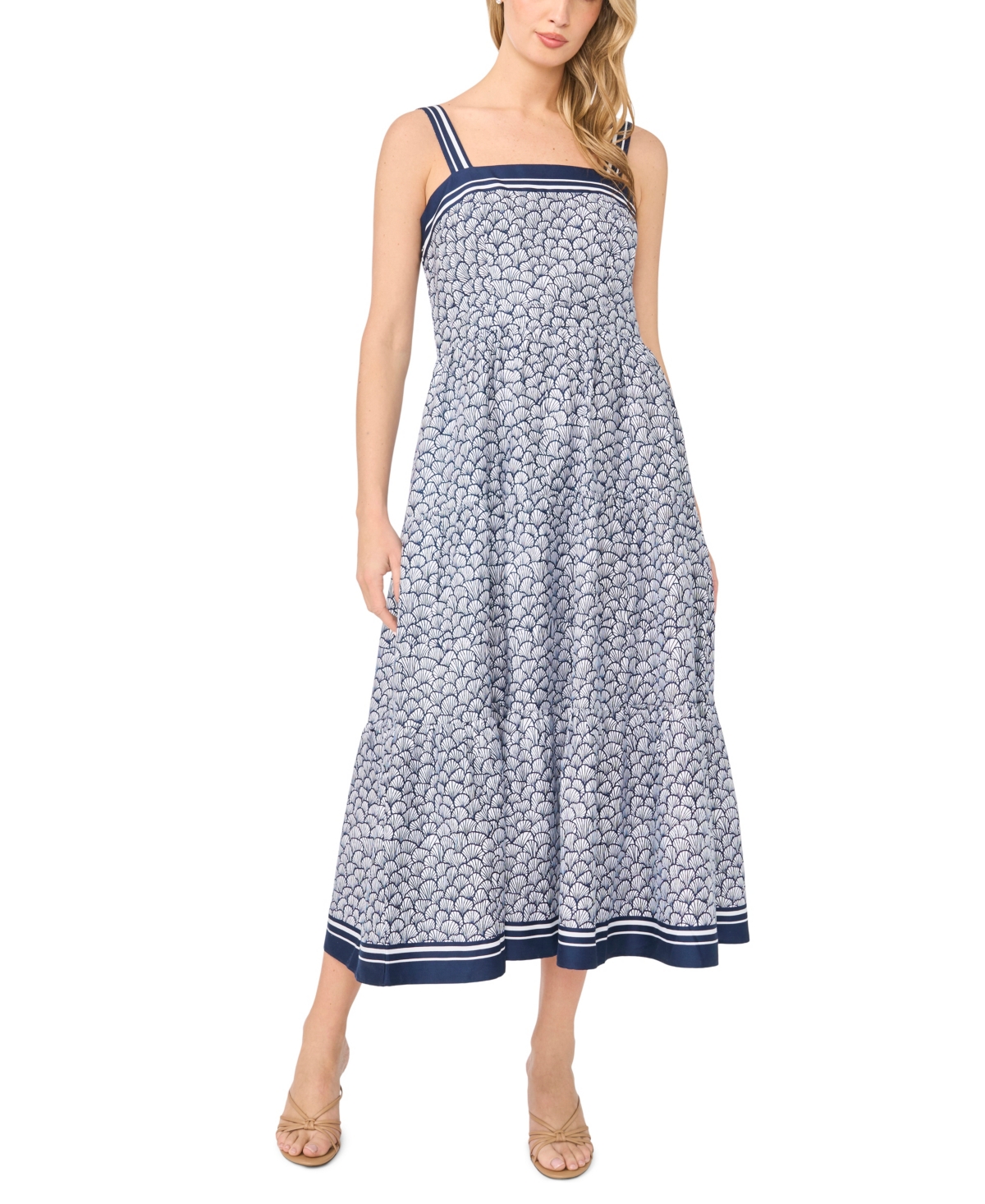 CeCe Women's Sleeveless Square Neck Tiered Midi Dress