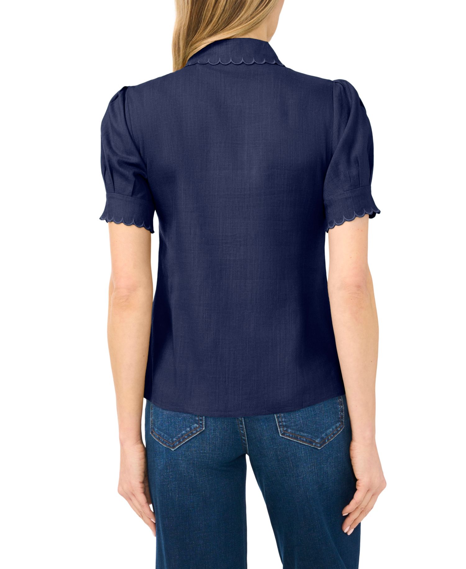 Women's Linen-Blend Short-Sleeve Collared Button-Up Shirt