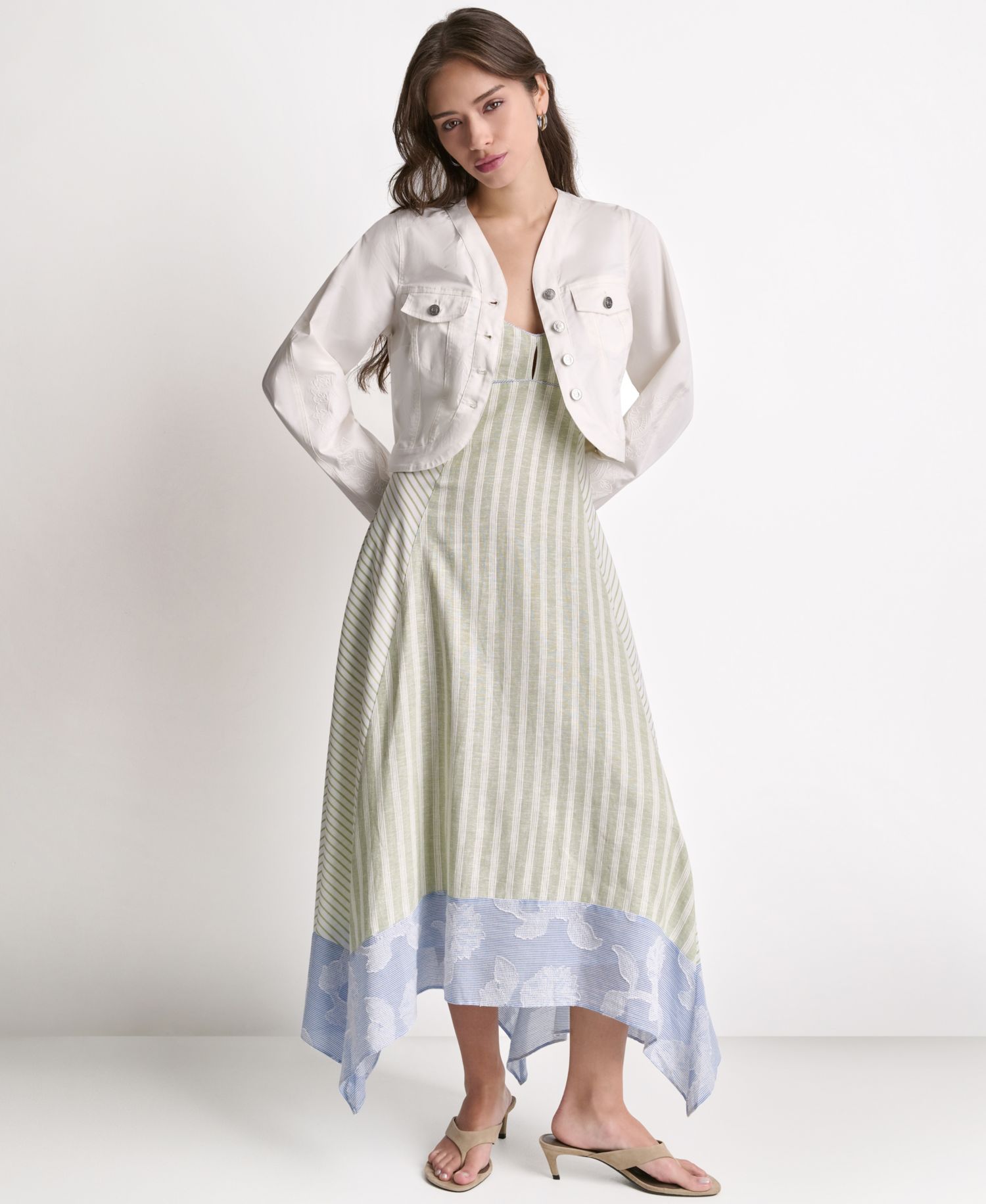 Women's Striped High-Low Midi Dress