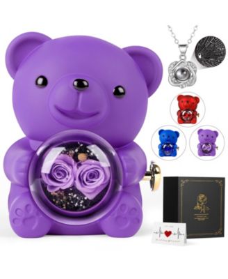 Rose Bear Necklace Gift Box Preserved Flower
