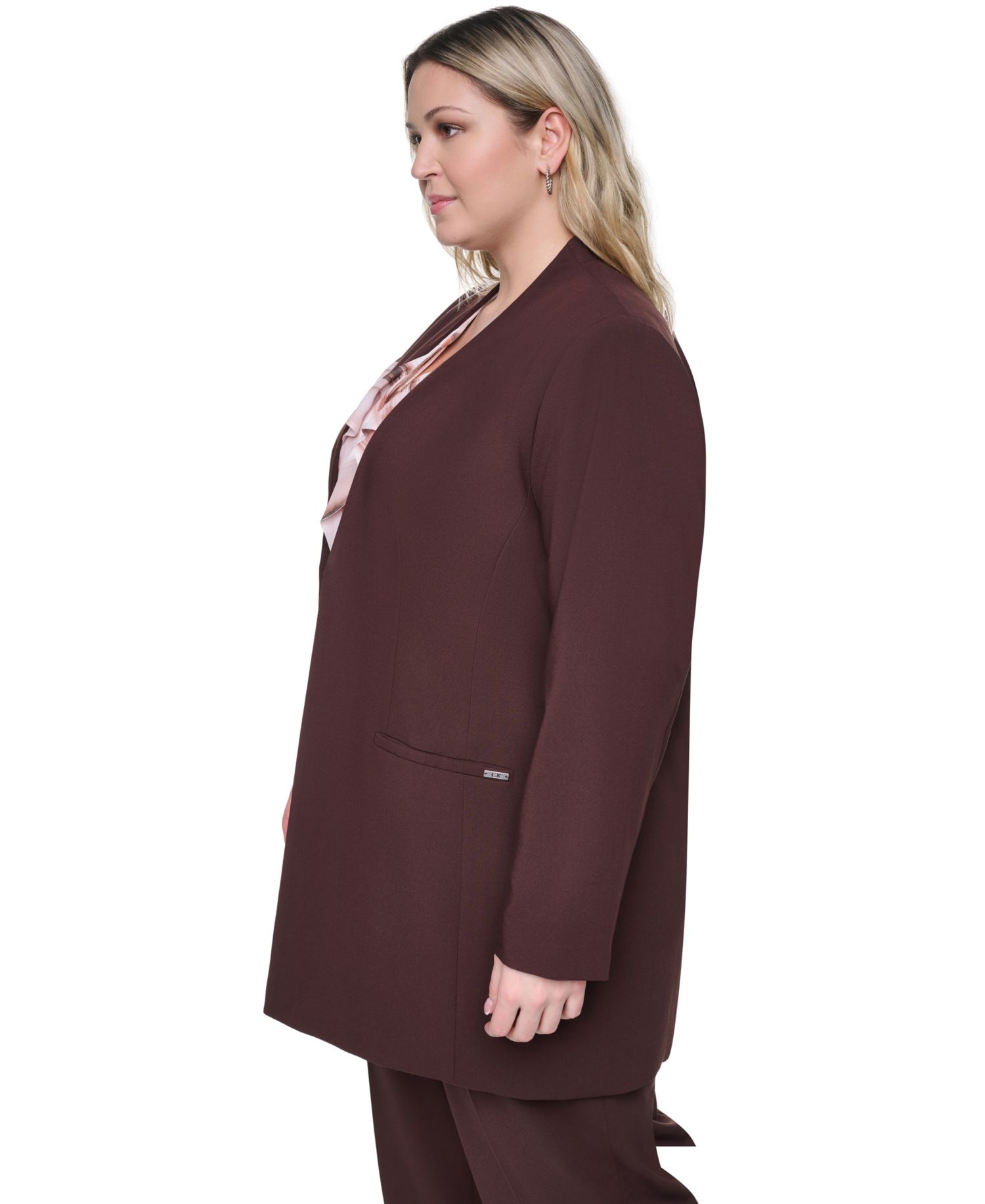 Plus Size Collarless Open-Front Rollback-Cuff Blazer