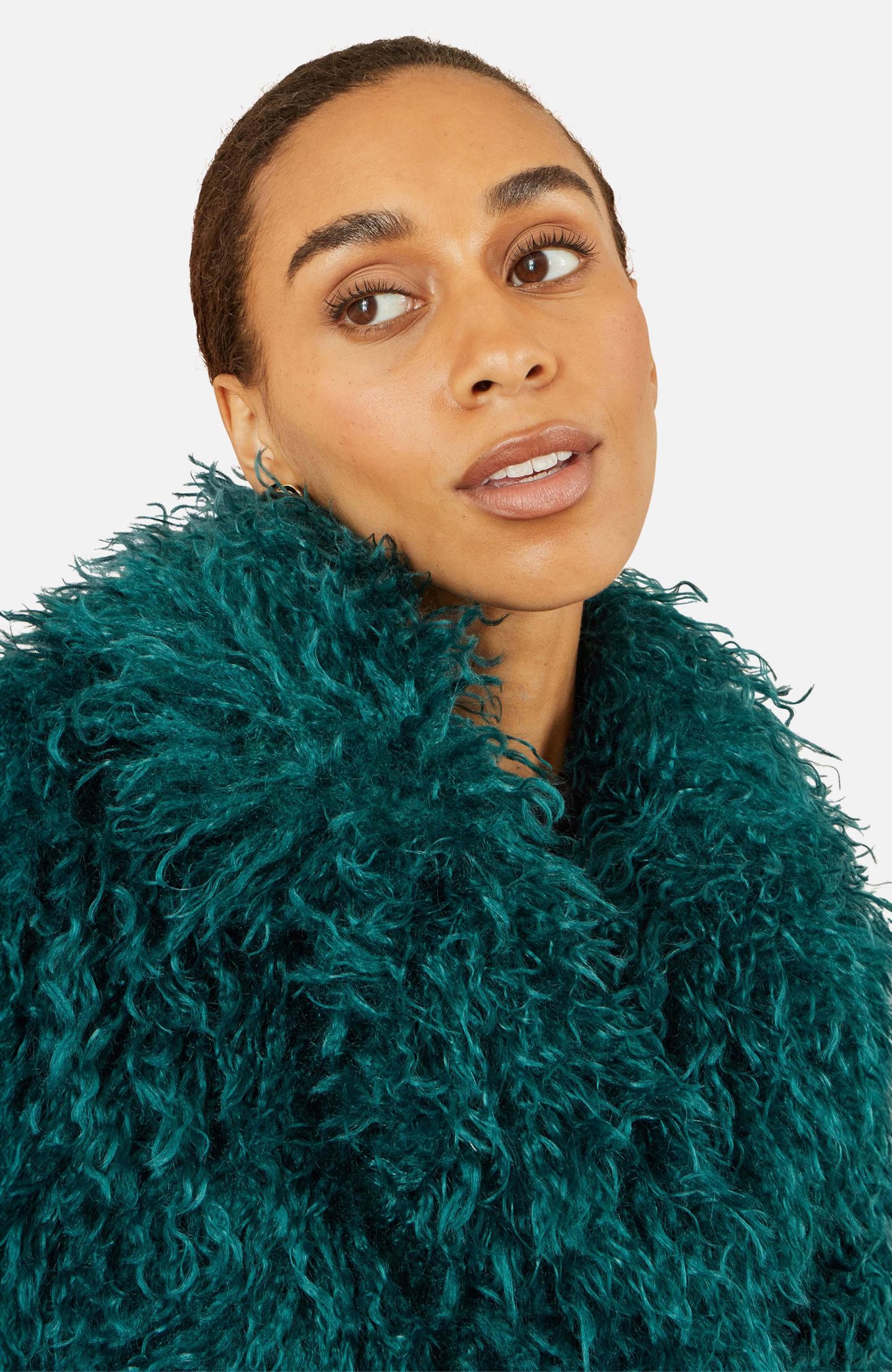 Женское пальто Yumi Luxe Long Hair Faux Fur, цвет: Бирюзовый — фото 7