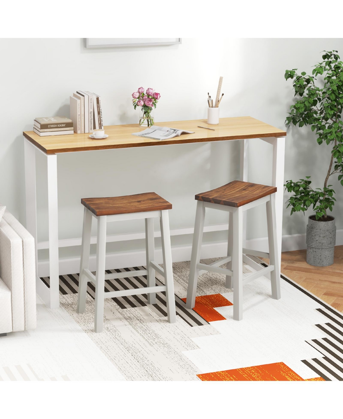 Sugift Saddle Bar Stools Set of Two with Footrests for Kitchen Island