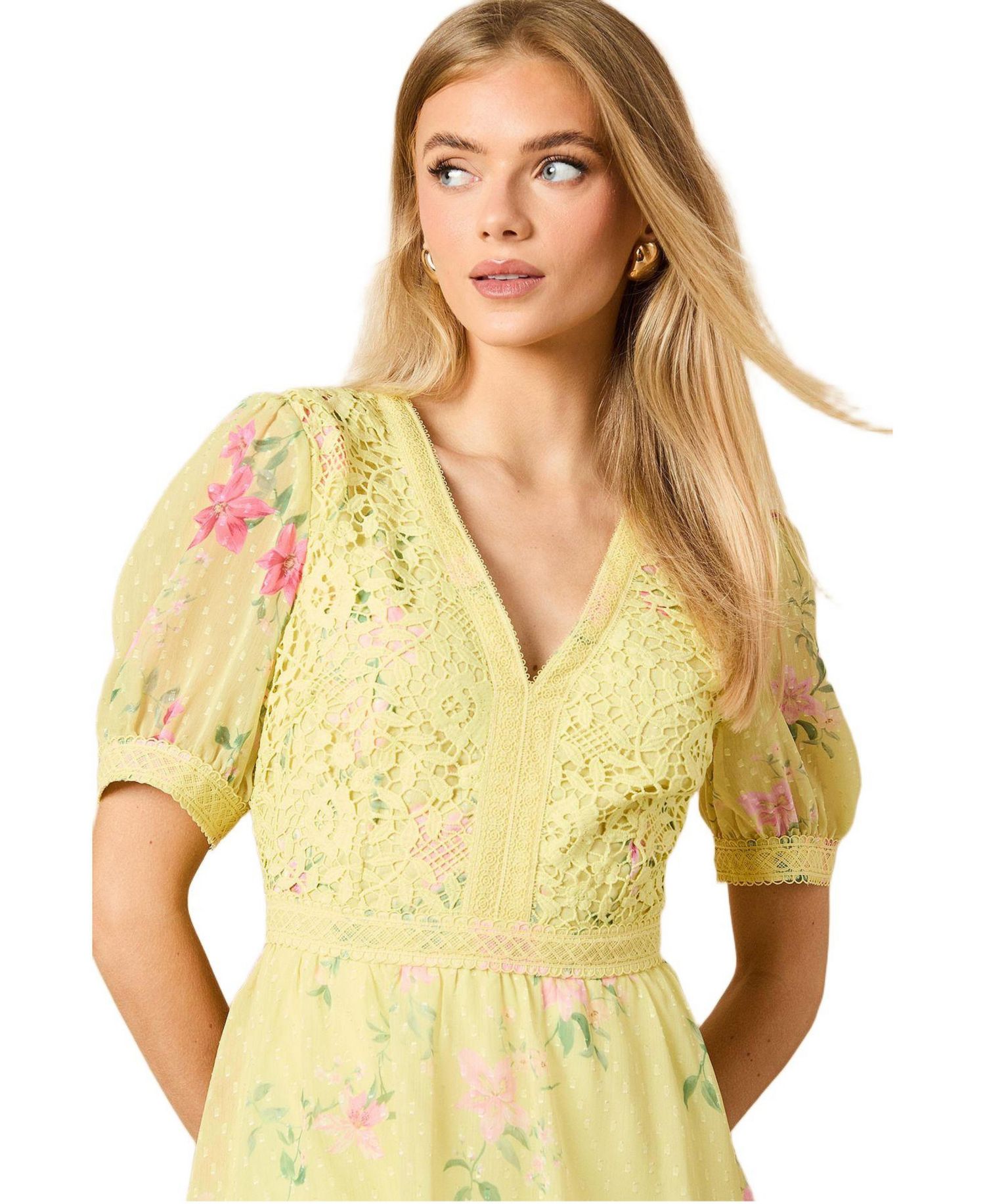Women's Lace Bodice Tiered Midi Dress