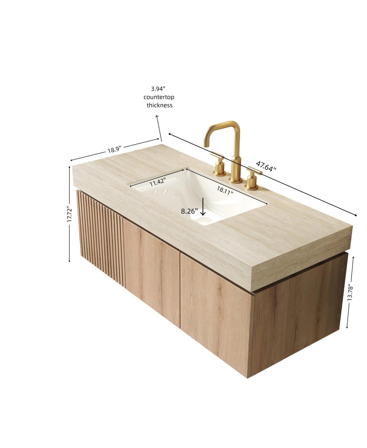 Sillysis Wall Mounted Bathroom Vanity with Sintered Stone Top, Plywood Storage Cabinet and Ceramic Basin