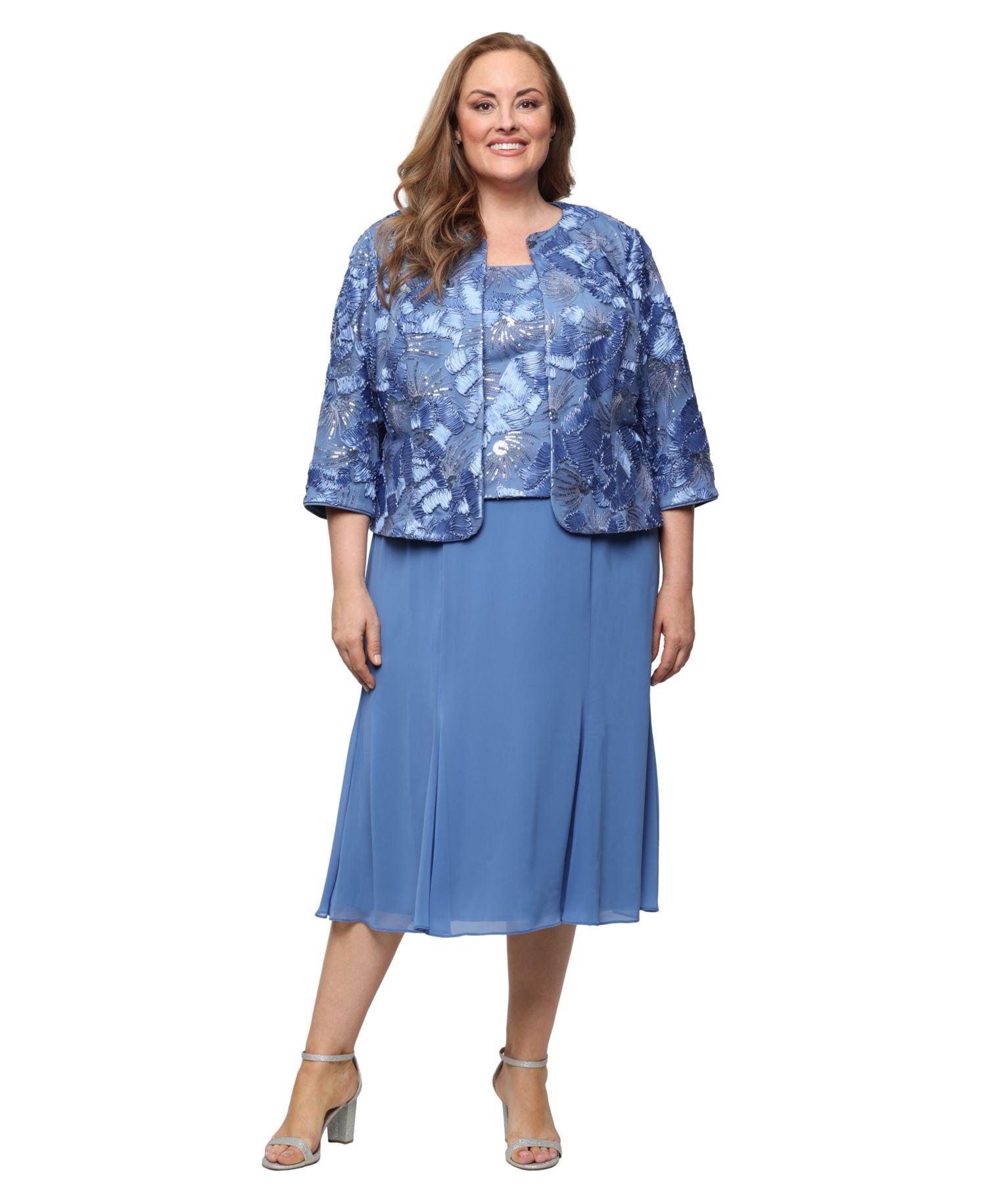 Plus Size Scoop Neck Dress and Soutache Open Jacket, 2-Piece Set