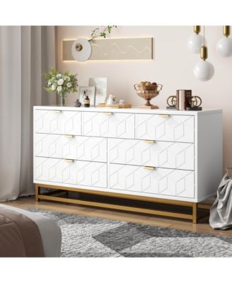 Dresser for Bedroom, 53.5" Wide Dresser Organizer, 7 Drawer with Metal Handle and Legs