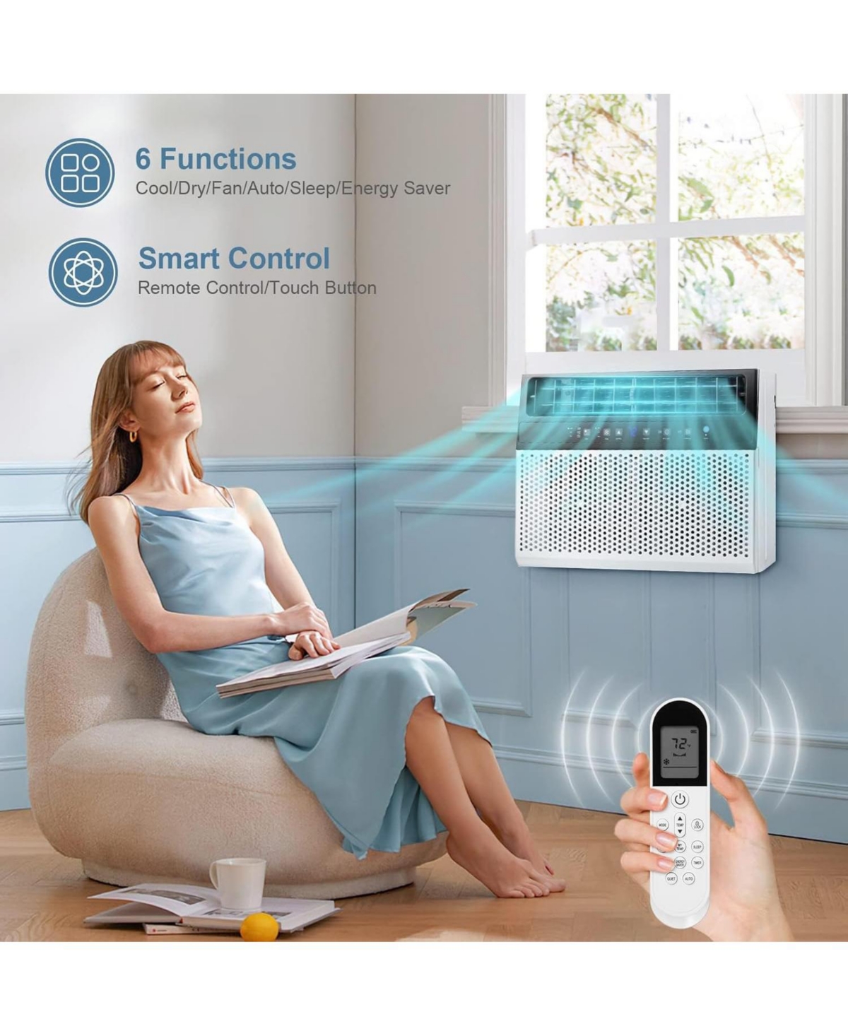 Antarctic Star 12000 Btu Room Air Conditioner, 6-in-1 Cooling with Smart Sensor and Remote