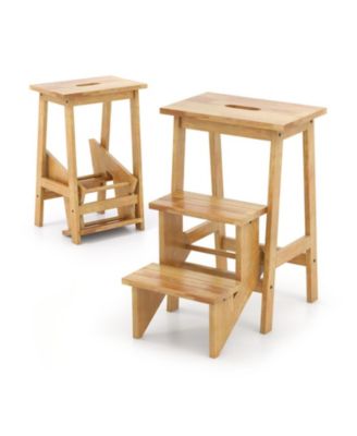Kids 3-in-1 Rubber Wood Step Stool and Ladder with Center Handle