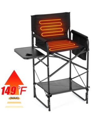 Heated Director Chair-Heated Camping Chair for Adult, Oversized Outdoor Chairs with Side Table Pockets, Makeup Folding Chairs Supports 550lbs