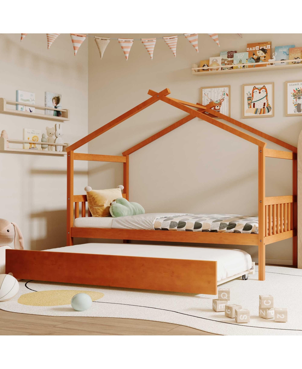 Sailvan Wooden House Bed withTrundle